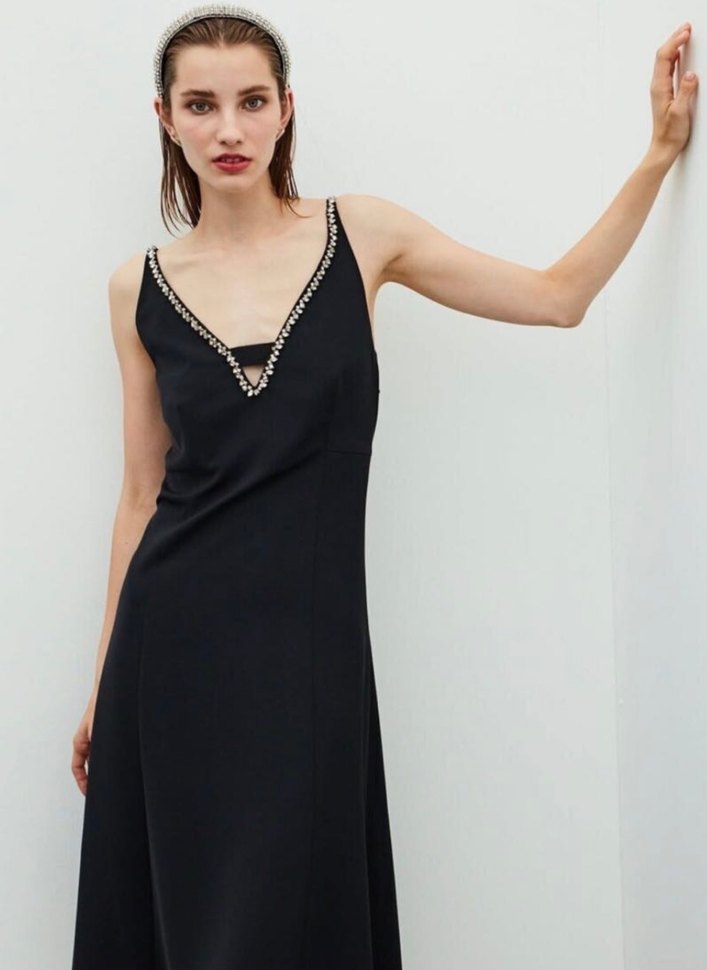 İPEKYOL Siyah Taşlı Dekolteli Elbise - Görsel 2