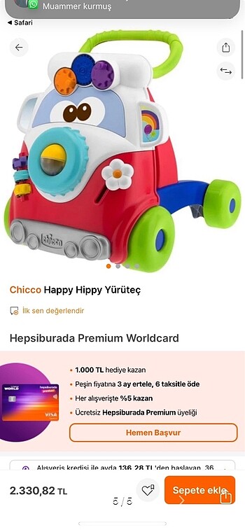  Beden kırmızı Renk Chicco ilk adım arabası yürüteci