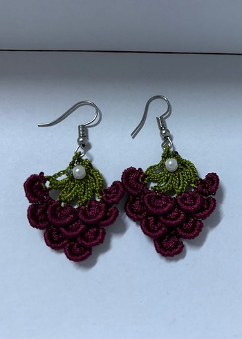 Bordo Boncuklu Nakışlı Mini Küpe