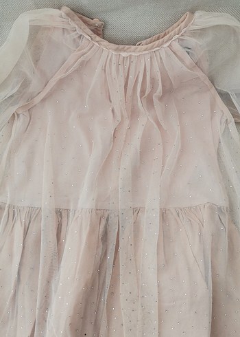 Pembe Uzun Kollu Kız Elbisesi, tüllü, simli, Fırfırlı 6 yaş - Görsel 2