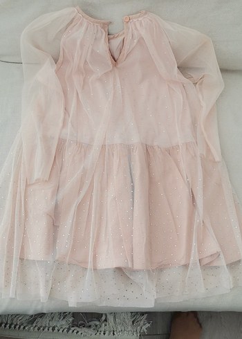 Pembe Uzun Kollu Kız Elbisesi, tüllü, simli, Fırfırlı 6 yaş - Görsel 3