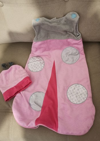 Pembe Gri Noktalı Bebek Uyku Tulumu ve Şapka, 0-6 ay - Görsel 2