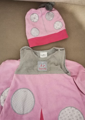 Pembe Gri Noktalı Bebek Uyku Tulumu ve Şapka, 0-6 ay - Görsel 3