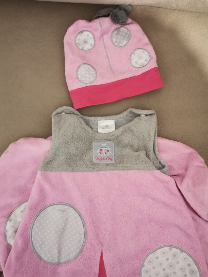 Pembe Gri Noktalı Bebek Uyku Tulumu ve Şapka, 0-6 ay - Görsel 3