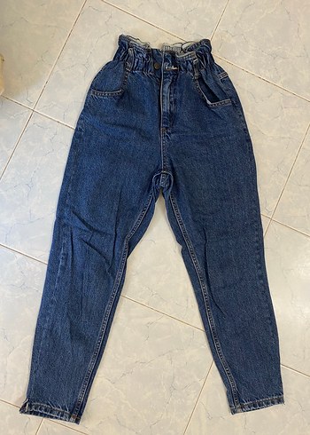 Kemerli Lacivert Kadın Denim Pantolon