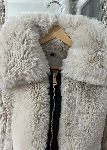 Bej Kadın Kürk Detaylı Deri Ceket - Görsel 4