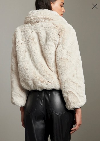 Bej Kadın Kürk Detaylı Deri Ceket - Görsel 2