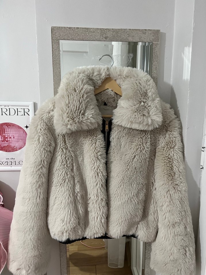 Bej Kadın Kürk Detaylı Deri Ceket - Görsel 3