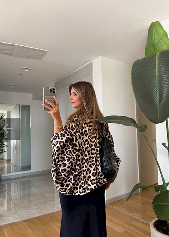 Kadın Leopar Desenli Saten Bomber Ceket - Görsel 3