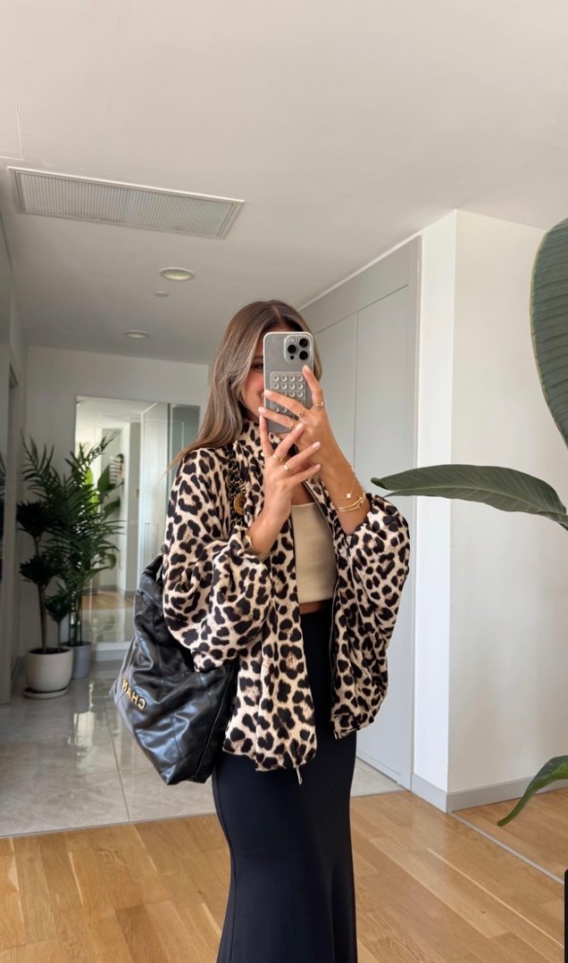 Kadın Leopar Desenli Saten Bomber Ceket - Görsel 2