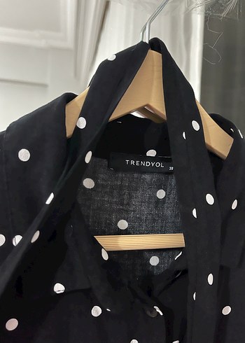 Siyah Puantiyeli Düğmeli Uzun Elbise - Görsel 5