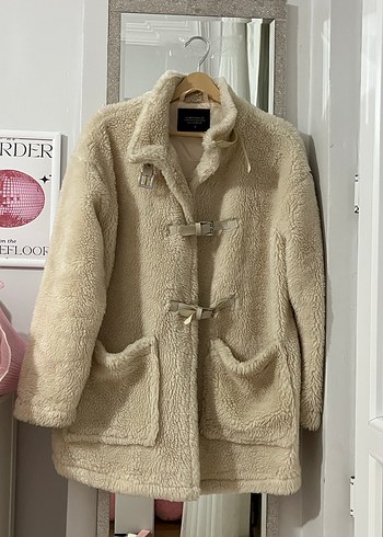 Bej Midi Peluş Kadın Kaban - Görsel 4