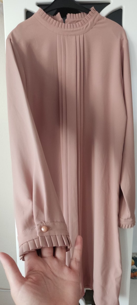 Bej Uzun Kollu Salaş Kadın Elbise - Görsel 3