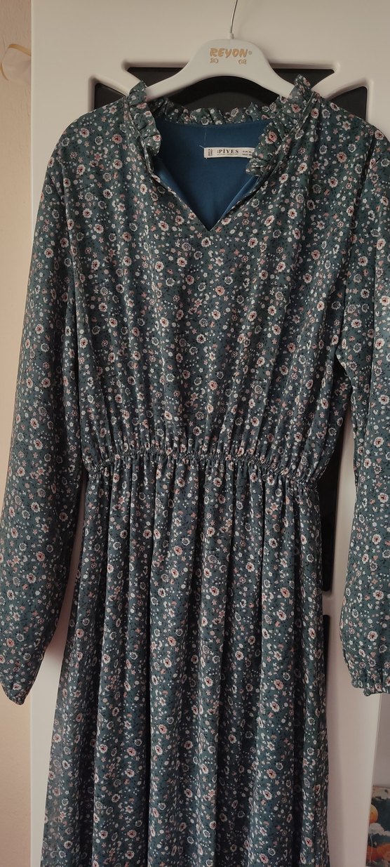 Gri Bohem Uzun Kollu Uzun Elbise - Görsel 2