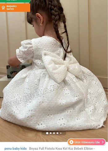 Kız Çocuk Beyaz Nakışlı Pamuklu Elbise - Görsel 6