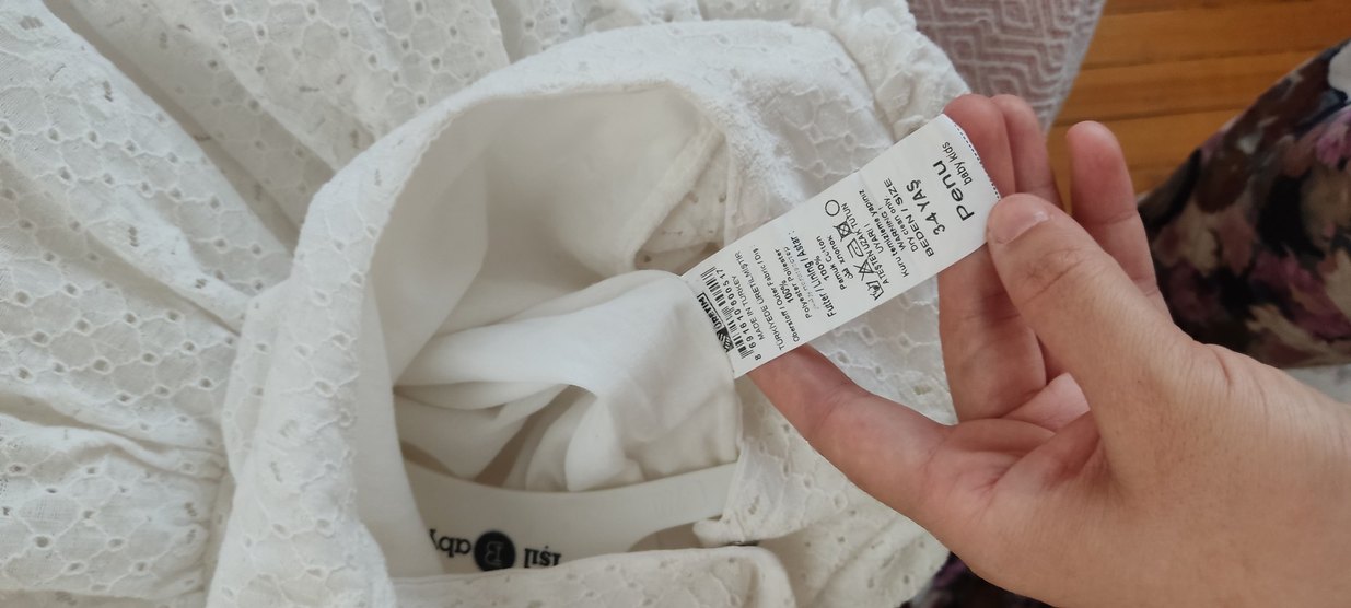 Kız Çocuk Beyaz Nakışlı Pamuklu Elbise - Görsel 5