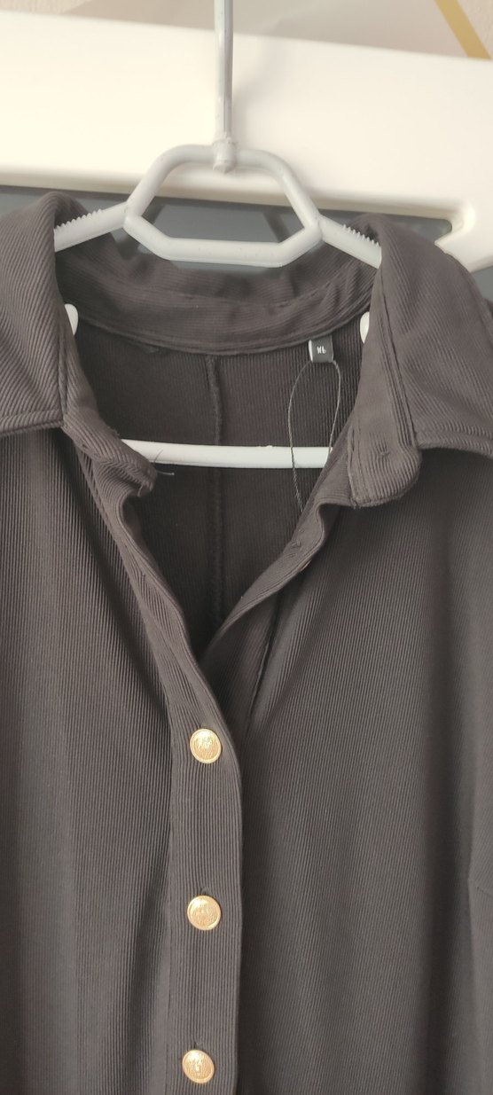 Düğmeli Siyah Kadın Uzun Elbise - Görsel 2