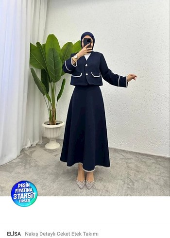 Mavi Düğmeli Kadın Takım Elbise - Görsel 8