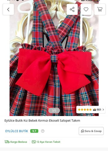 Kız Çocuk Kırmızı Kareli Fırfırlı Elbise - Görsel 6