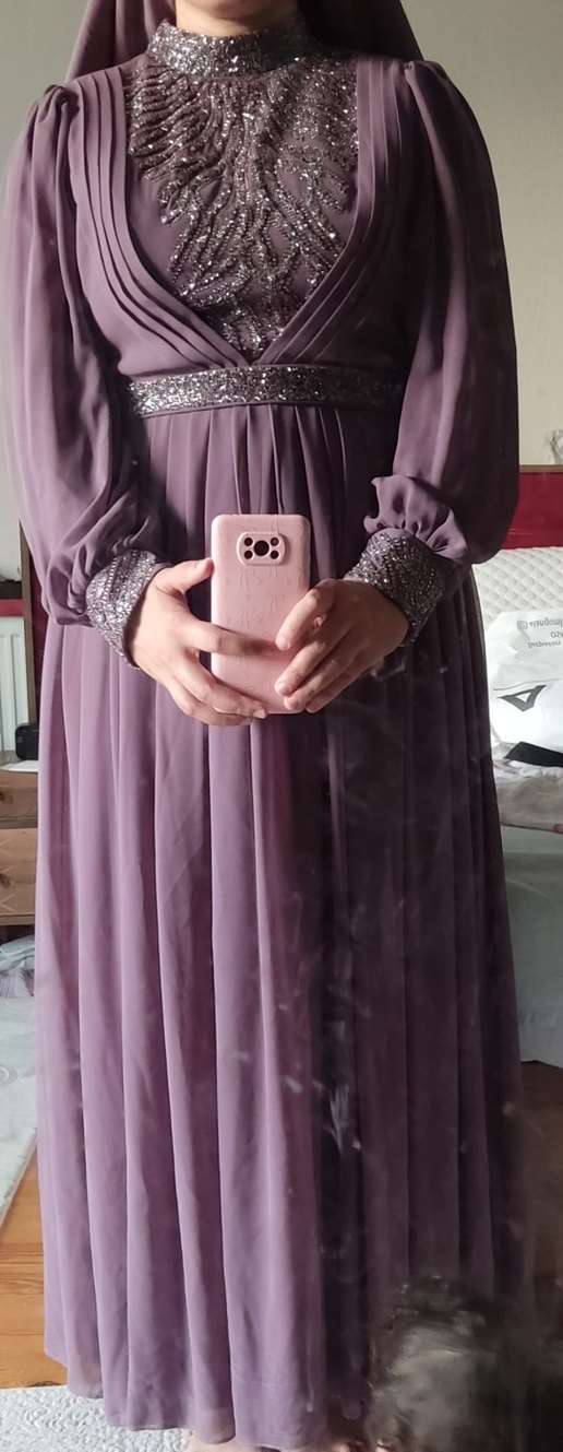 Moda Martı Yıldız Taş ve Plise Detaylı Şifon Abiye - Görsel 2