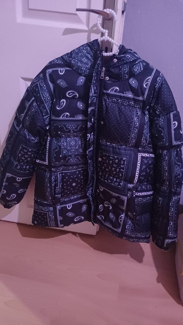 Düğmeli Siyah Desenli Kadın Mont - Görsel 5