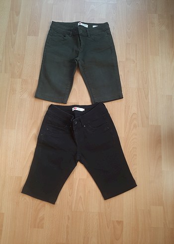 Siyah ve Haki Denim Kapri Şort