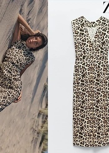 Zara Zara Leopar Desenli V Yaka Uzun Elbise
