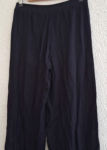 Kadın Siyah Keten Salaş Bol Paça Pantolon - Görsel 3