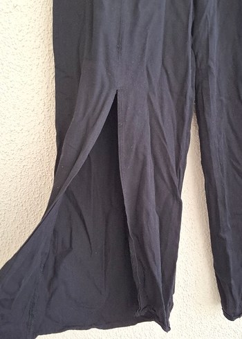 Kadın Siyah Keten Salaş Bol Paça Pantolon - Görsel 4