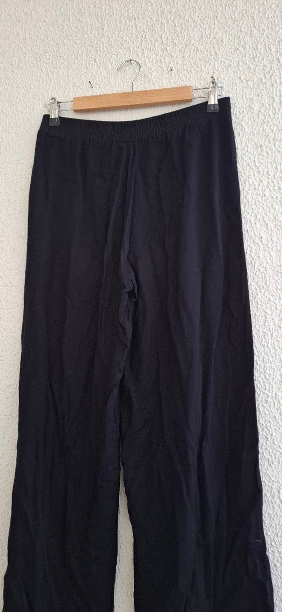 Kadın Siyah Keten Salaş Bol Paça Pantolon - Görsel 3