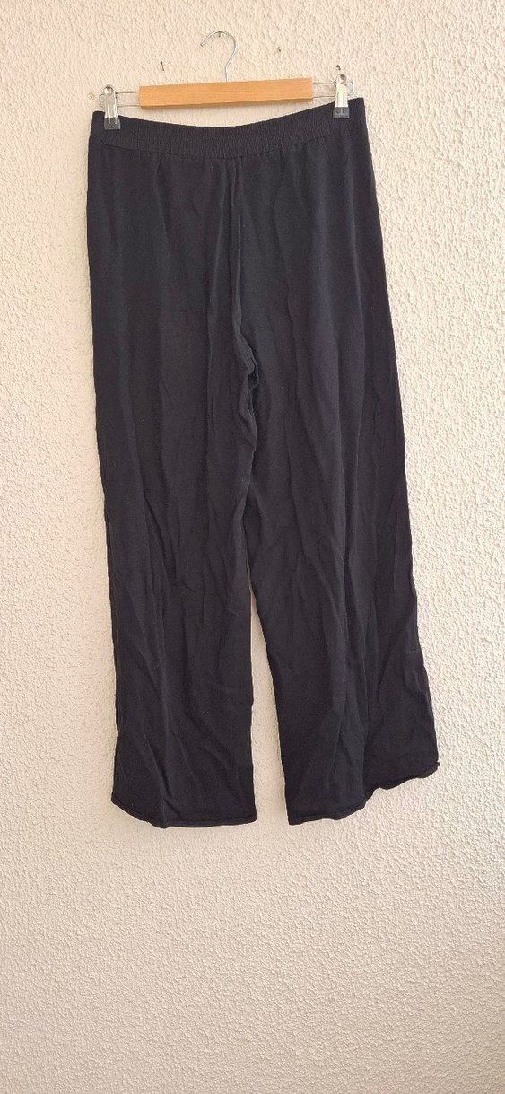 Kadın Siyah Keten Salaş Bol Paça Pantolon - Görsel 2