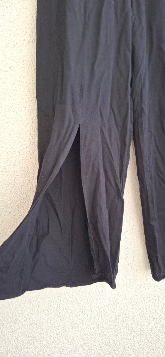 Kadın Siyah Keten Salaş Bol Paça Pantolon - Görsel 4