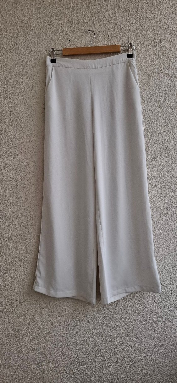 Beyaz Kadın Bol Kesim Kumaş Pantolon - Görsel 2