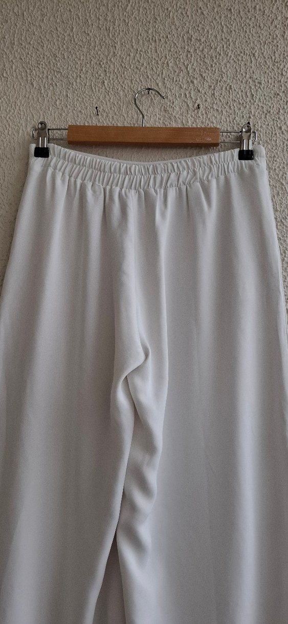 Beyaz Kadın Bol Kesim Kumaş Pantolon - Görsel 5