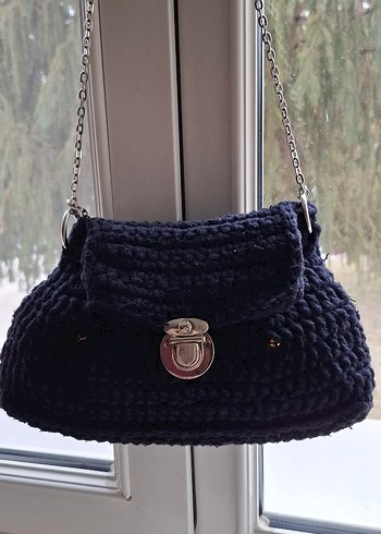 Lacivert El Örgüsü Kadın Omuz Çantası - Görsel 6