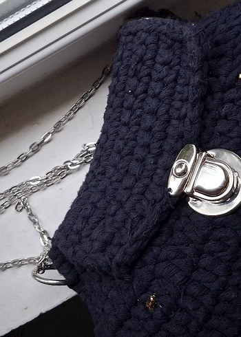 Lacivert El Örgüsü Kadın Omuz Çantası - Görsel 9