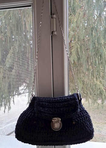 Lacivert El Örgüsü Kadın Omuz Çantası - Görsel 7