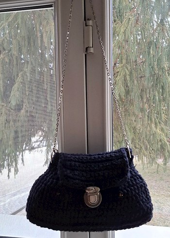 Lacivert El Örgüsü Kadın Omuz Çantası - Görsel 8