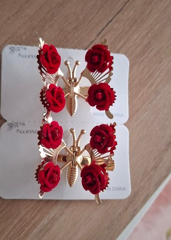 Kırmızı Gül Detaylı Vintage Saç Tokası - Görsel 2