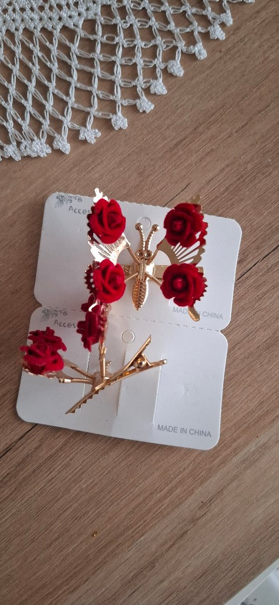 Kırmızı Gül Detaylı Vintage Saç Tokası - Görsel 4