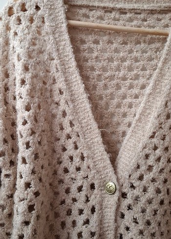 Bej Örgü V Yaka Kadın Hırka - Görsel 3