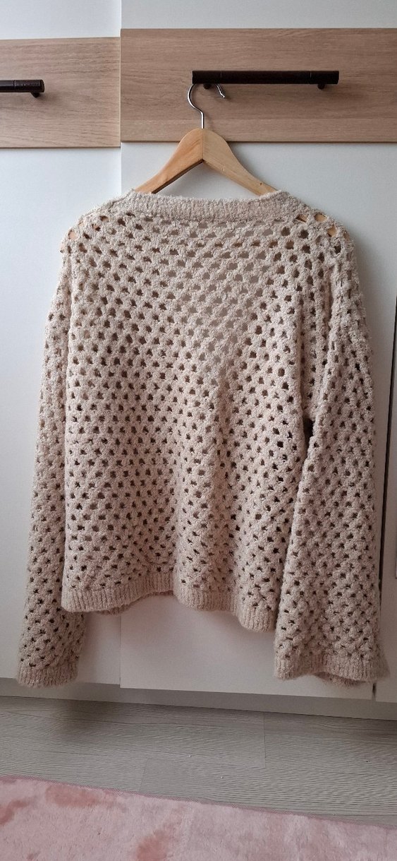 Bej Örgü V Yaka Kadın Hırka - Görsel 5