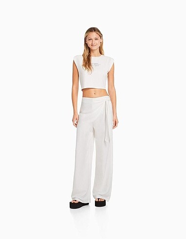 Bershka Beyaz Keten Alt