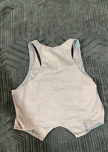 Zara Düğmeli Kolsuz Bej Keten Kadın Yelek