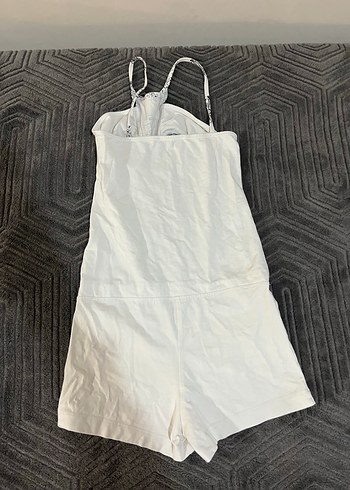 Kadın Beyaz Dantel Detaylı Mini Tulum - Görsel 2