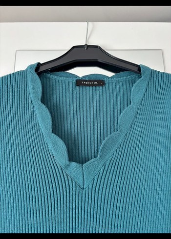 Turkuaz V Yakalı Süet Midi Elbise - Görsel 3