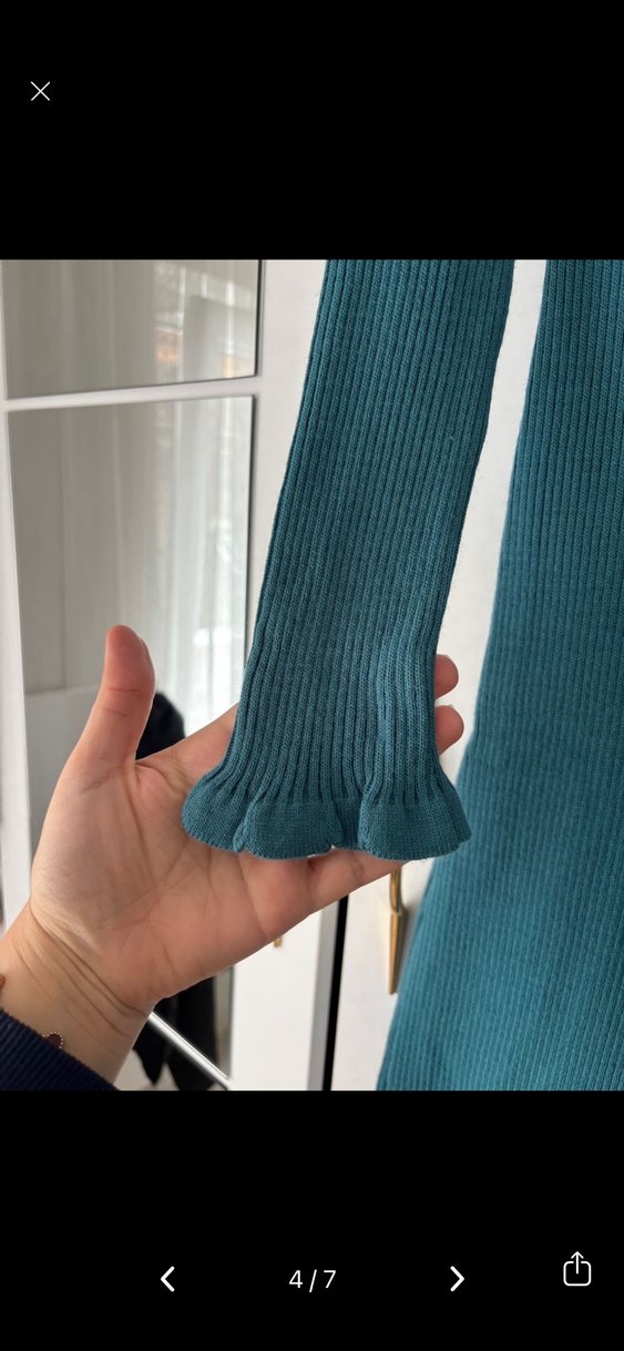 Turkuaz V Yakalı Süet Midi Elbise - Görsel 4