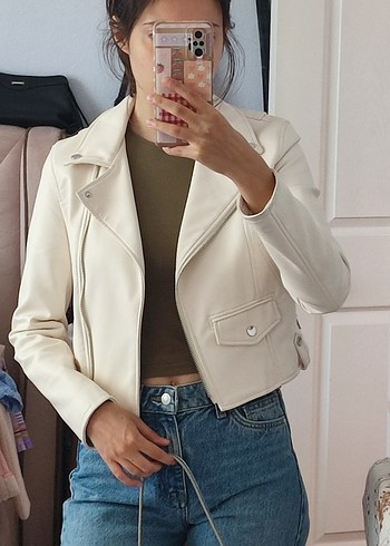 Bershka Bej Kadın Deri Ceket Notch Yaka