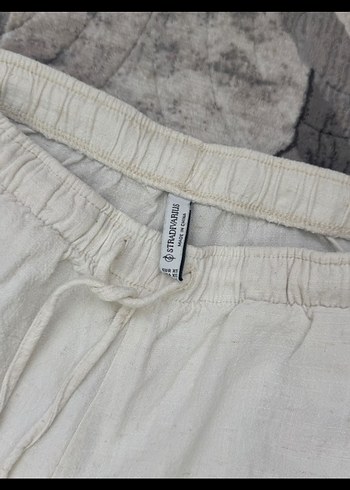 Bershka Kadın Beyaz Keten Rahat Kesim Pantolon