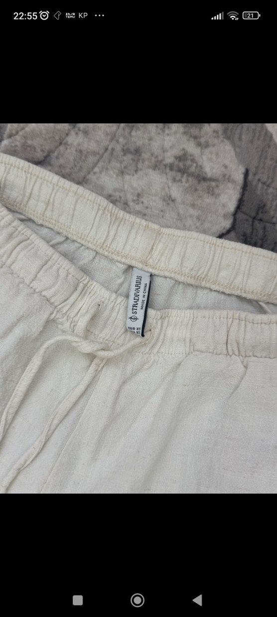 Kadın Beyaz Keten Rahat Kesim Pantolon - Görsel 2